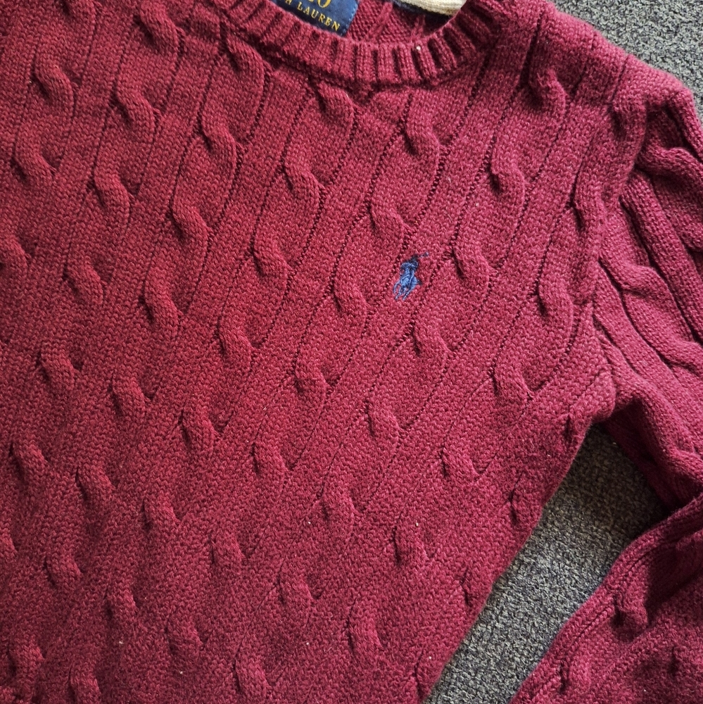 +[[Polo RL]]+ Youth burgundy cable knit sweater.